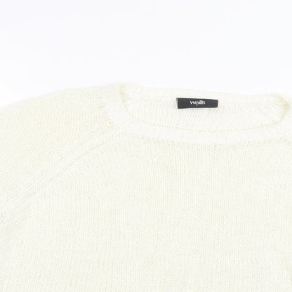Wallis Womens White Crew Neck  Acrylic Pullover Jumper Size L