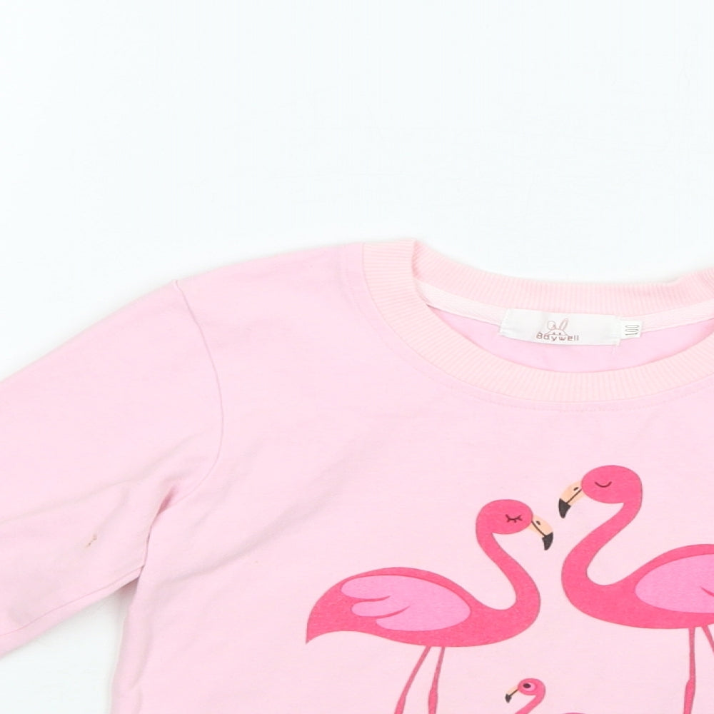Baywell Girls Pink  Cotton Basic Blouse Size 4-5 Years Crew Neck  - Flamingo