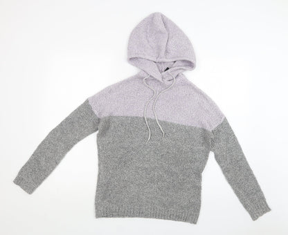 FA Sister Womens Grey Colourblock Polyacrylate Fibre Pullover Hoodie Size S