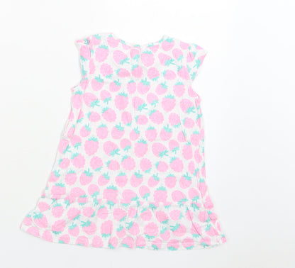 Smyk Baby White Floral Cotton A-Line  Size 12-18 Months  Crew Neck Snap - Strawberry Print