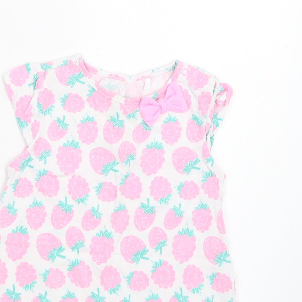 Smyk Baby White Floral Cotton A-Line  Size 12-18 Months  Crew Neck Snap - Strawberry Print