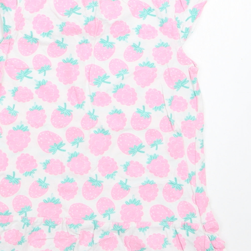 Smyk Baby White Floral Cotton A-Line  Size 12-18 Months  Crew Neck Snap - Strawberry Print