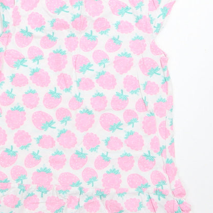 Smyk Baby White Floral Cotton A-Line  Size 12-18 Months  Crew Neck Snap - Strawberry Print
