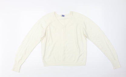 Preworn Womens Ivory V-Neck  Acrylic Pullover Jumper Size M