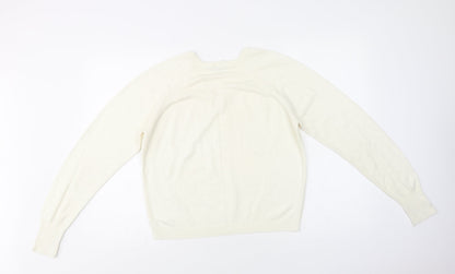 Preworn Womens Ivory V-Neck  Acrylic Pullover Jumper Size M