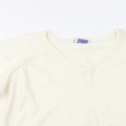 Preworn Womens Ivory V-Neck  Acrylic Pullover Jumper Size M
