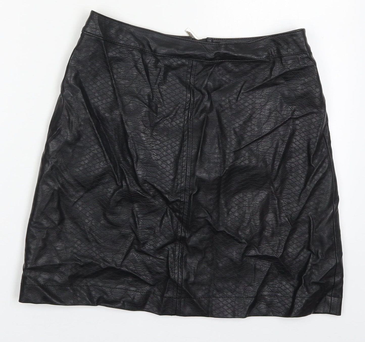 F&F Womens Black  Polyurethane A-Line Skirt Size 6   Zip