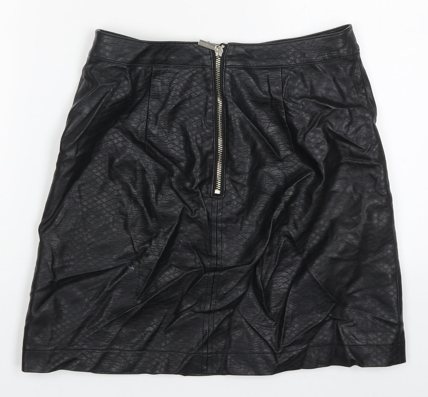 F&F Womens Black  Polyurethane A-Line Skirt Size 6   Zip