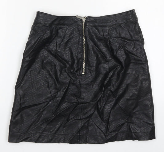 F&F Womens Black  Polyurethane A-Line Skirt Size 6   Zip