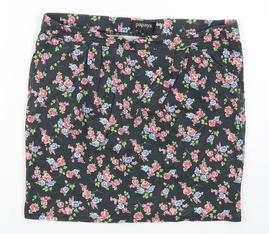 Papaya Womens Multicoloured Floral Cotton Mini Skirt Size 12