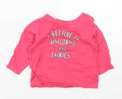 Primark Girls Pink  Cotton Basic T-Shirt Size 3-6 Months Crew Neck Pullover - I Believe in Unicorns and Fairies
