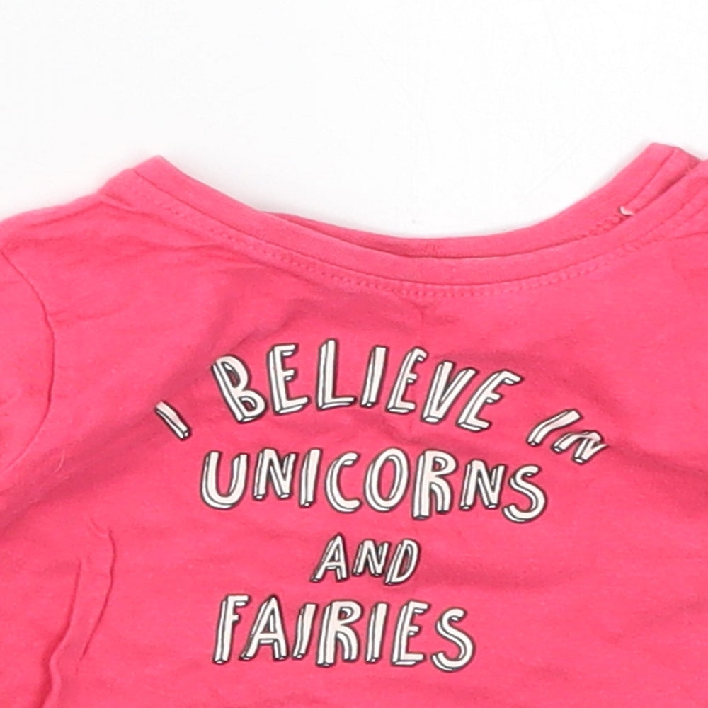 Primark Girls Pink  Cotton Basic T-Shirt Size 3-6 Months Crew Neck Pullover - I Believe in Unicorns and Fairies