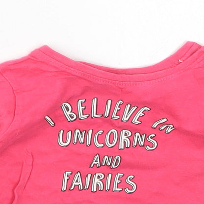 Primark Girls Pink  Cotton Basic T-Shirt Size 3-6 Months Crew Neck Pullover - I Believe in Unicorns and Fairies