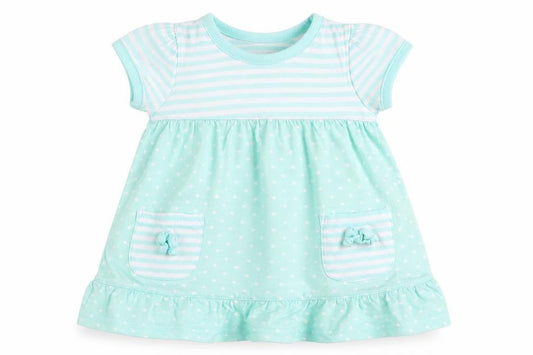Baby Girls Green Striped Cotton Skater Dress  Size 3-6 Months  Round Neck Pullover - Polka Dot