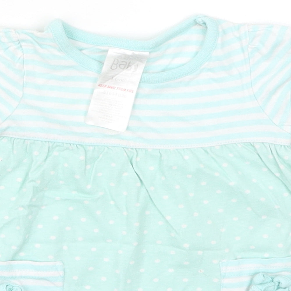 Baby Girls Green Striped Cotton Skater Dress  Size 3-6 Months  Round Neck Pullover - Polka Dot