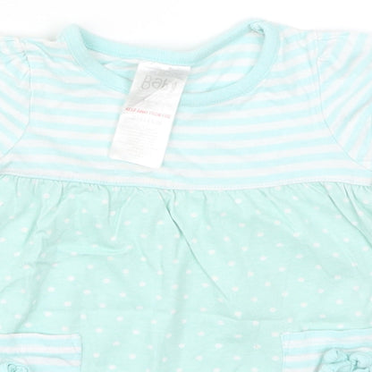 Baby Girls Green Striped Cotton Skater Dress  Size 3-6 Months  Round Neck Pullover - Polka Dot