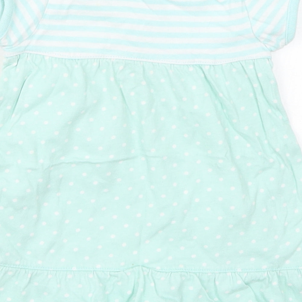 Baby Girls Green Striped Cotton Skater Dress  Size 3-6 Months  Round Neck Pullover - Polka Dot