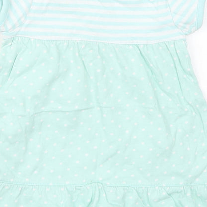 Baby Girls Green Striped Cotton Skater Dress  Size 3-6 Months  Round Neck Pullover - Polka Dot