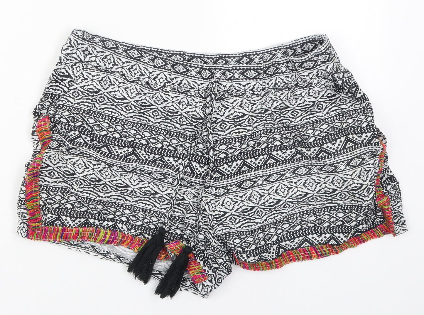 Papaya Womens Black Geometric Viscose Mom Shorts Size 10 L3 in Regular Drawstring