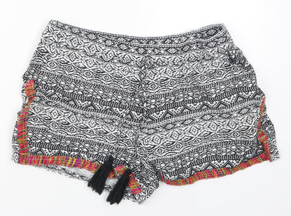 Papaya Womens Black Geometric Viscose Mom Shorts Size 10 L3 in Regular Drawstring