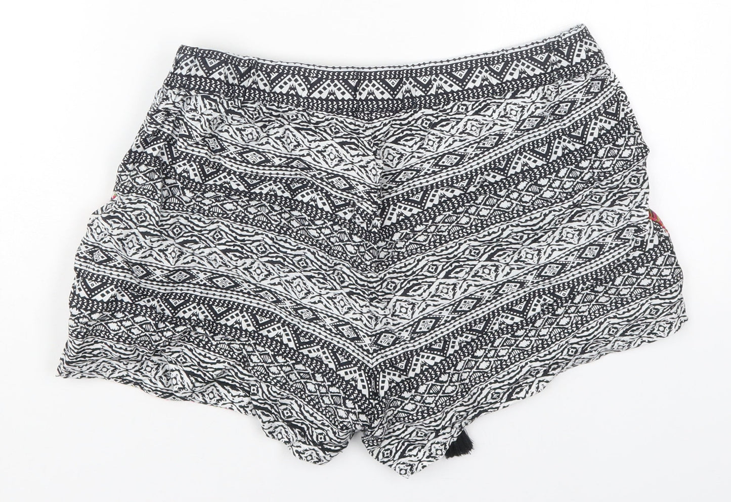 Papaya Womens Black Geometric Viscose Mom Shorts Size 10 L3 in Regular Drawstring