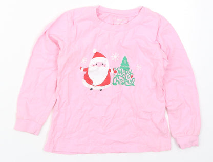 Preworn Girls Pink Solid Cotton Top Pyjama Top Size 6 Years  Pullover - Merry Christmas