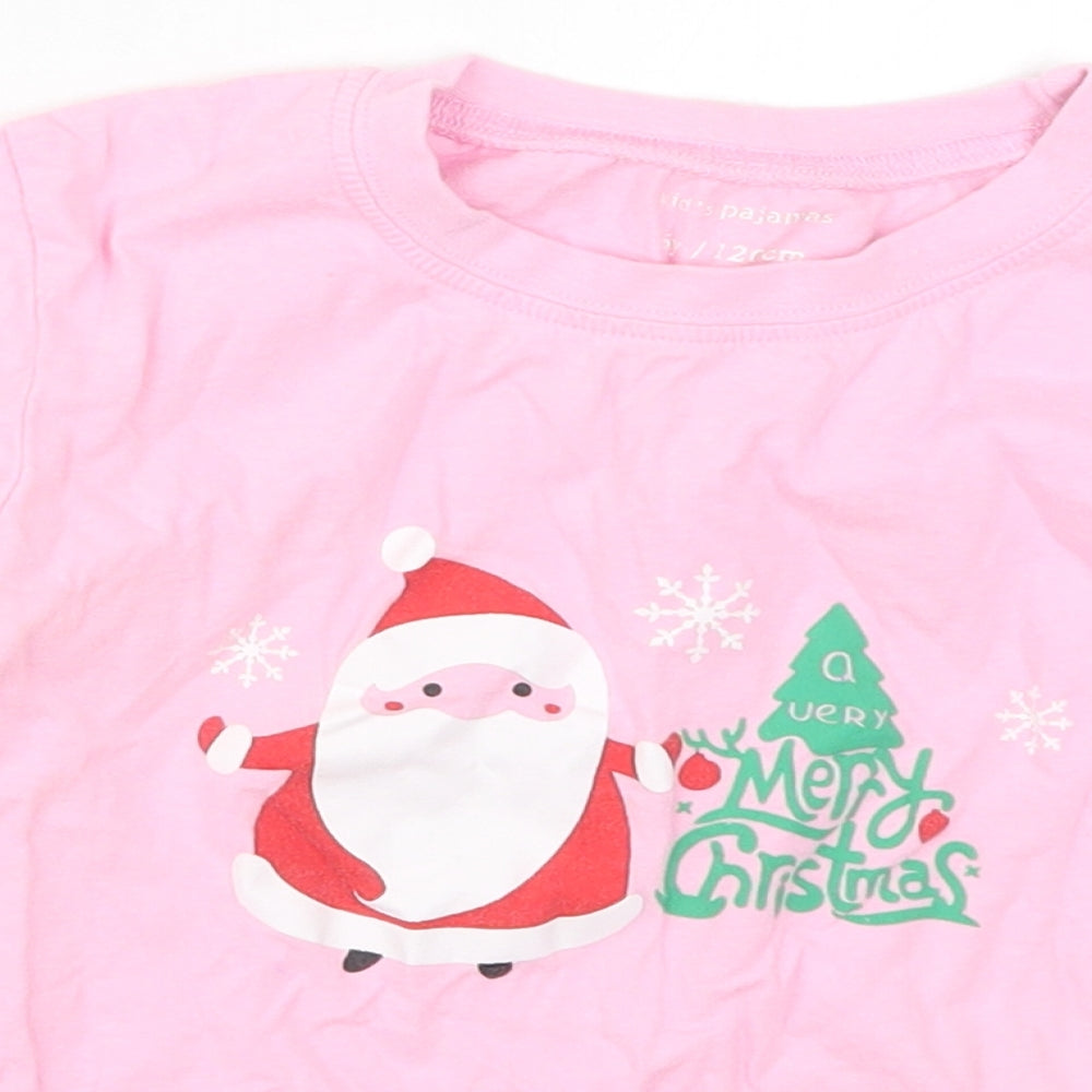 Preworn Girls Pink Solid Cotton Top Pyjama Top Size 6 Years  Pullover - Merry Christmas
