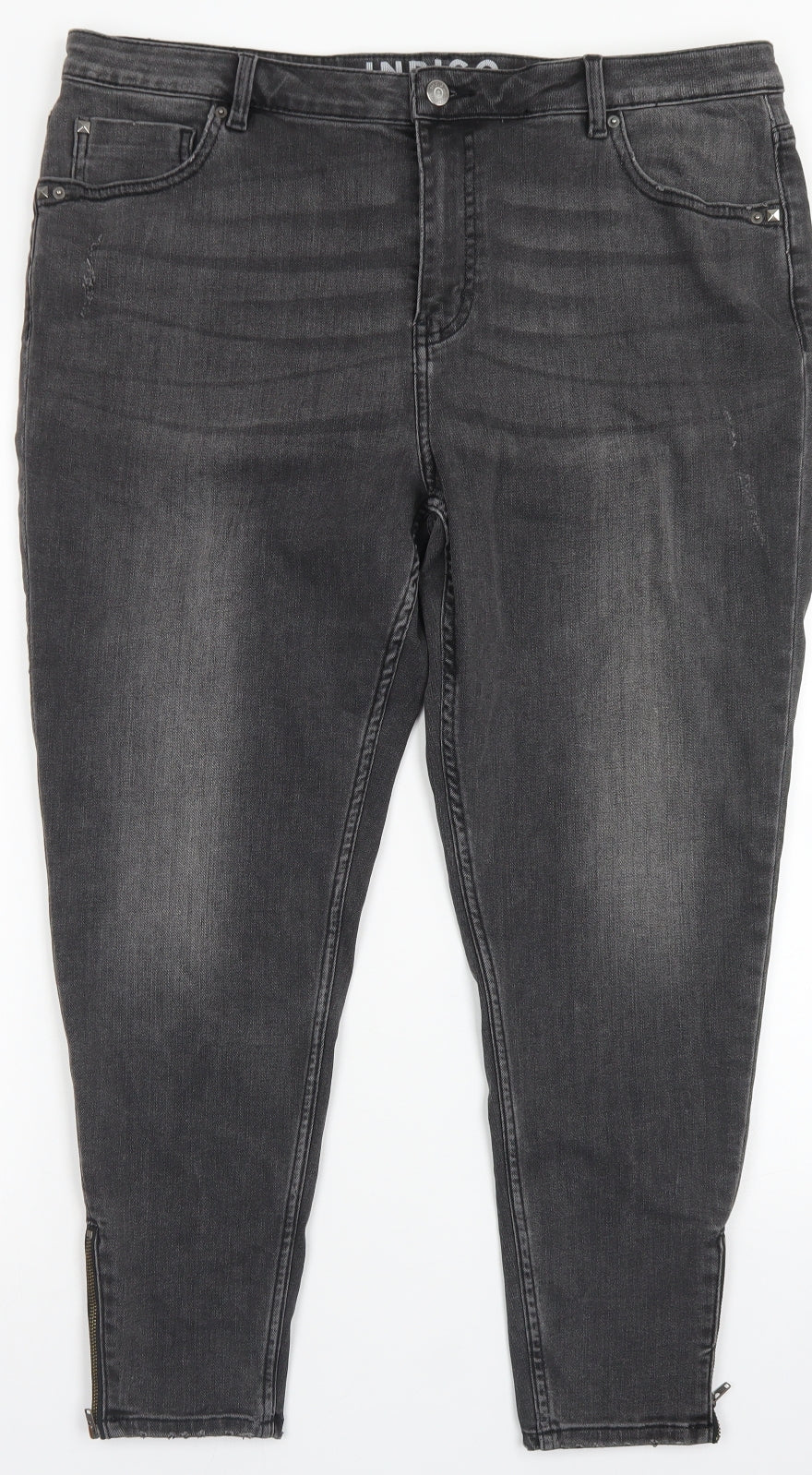 Indigo Collection Womens Grey  Cotton Skinny Jeans Size 36 in L24 in Regular Button - Short Leg