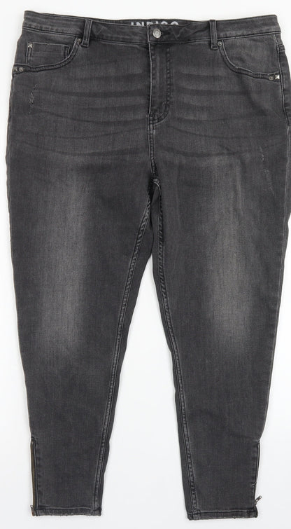 Indigo Collection Womens Grey  Cotton Skinny Jeans Size 36 in L24 in Regular Button - Short Leg