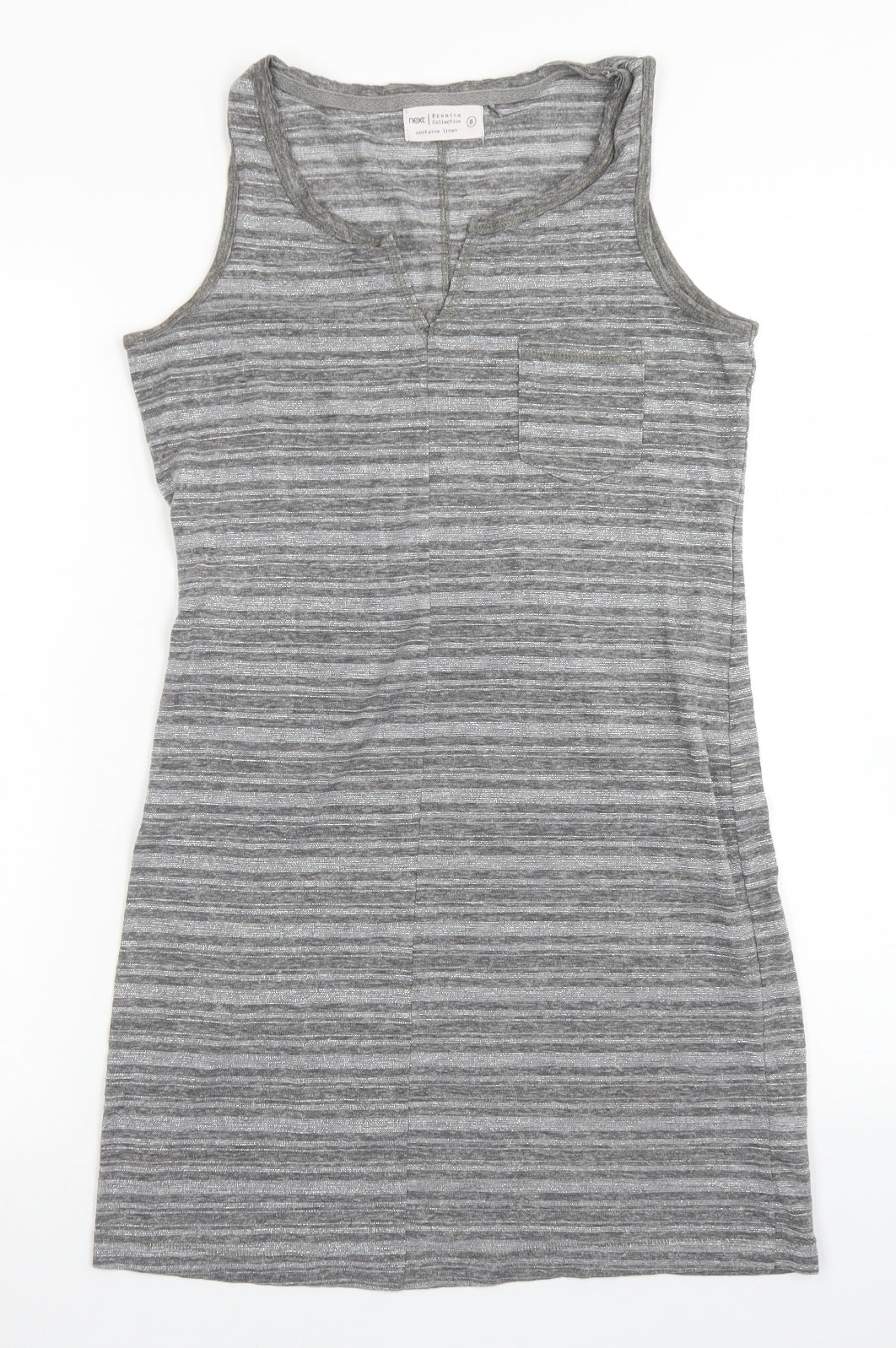 NEXT Womens Grey Striped Polyester Bodycon  Size 8  Round Neck