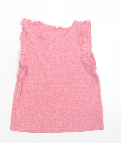 NEXT Girls Pink  Polyester Basic T-Shirt Size 5-6 Years Crew Neck  - Ruffle Sleeve