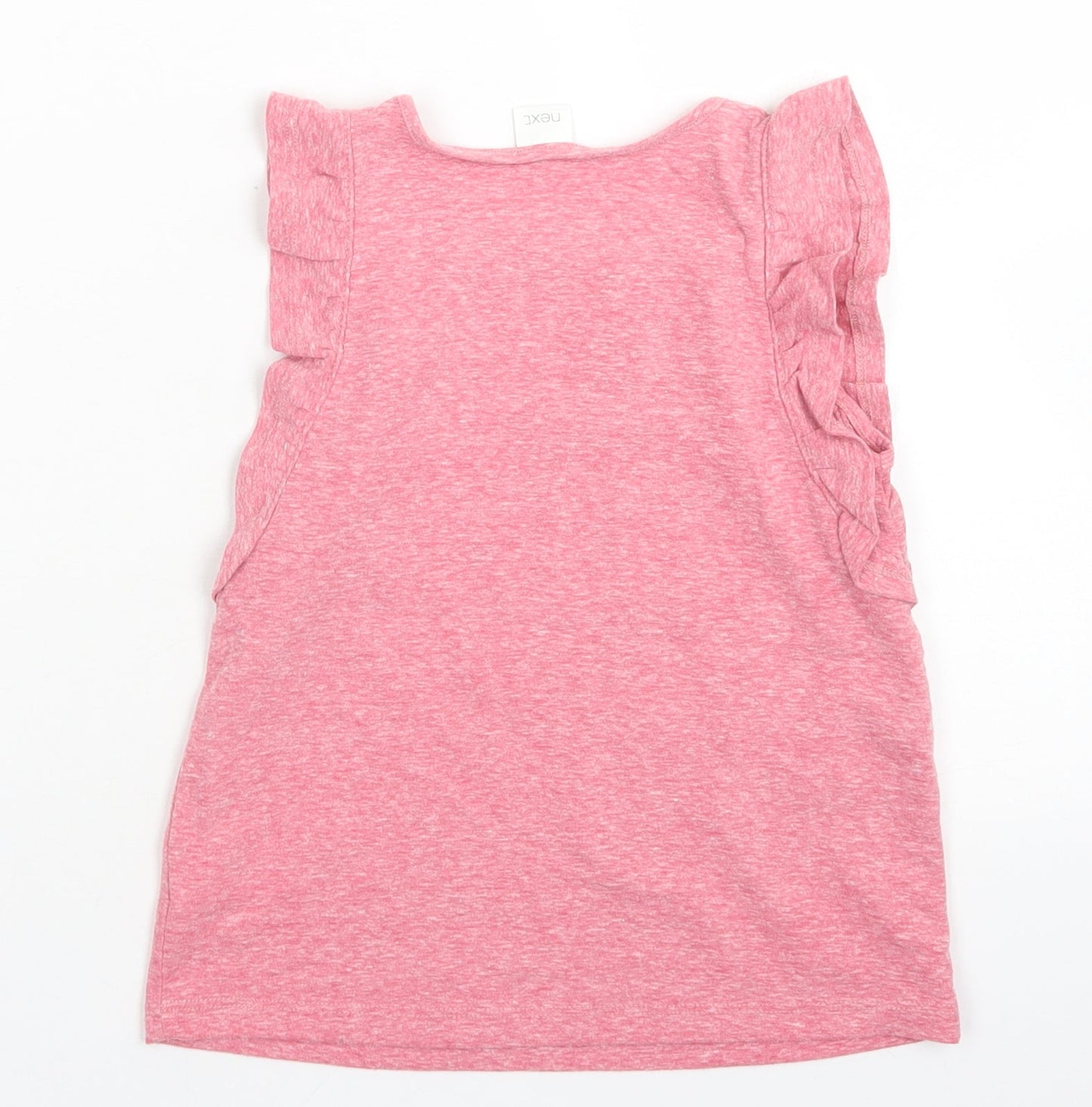 NEXT Girls Pink  Polyester Basic T-Shirt Size 5-6 Years Crew Neck  - Ruffle Sleeve