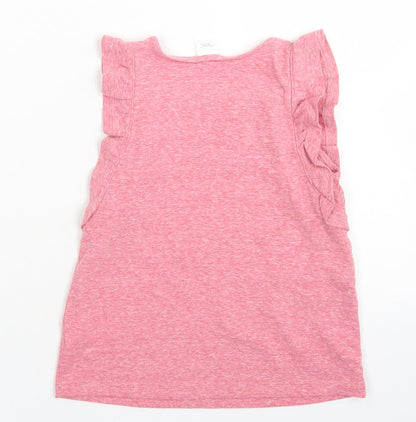 NEXT Girls Pink  Polyester Basic T-Shirt Size 5-6 Years Crew Neck  - Ruffle Sleeve