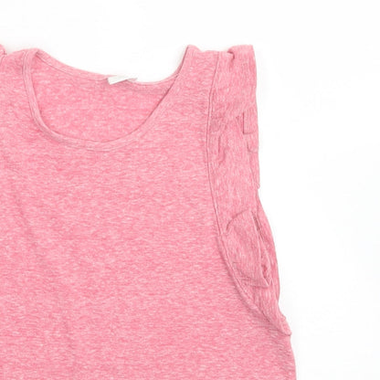NEXT Girls Pink  Polyester Basic T-Shirt Size 5-6 Years Crew Neck  - Ruffle Sleeve