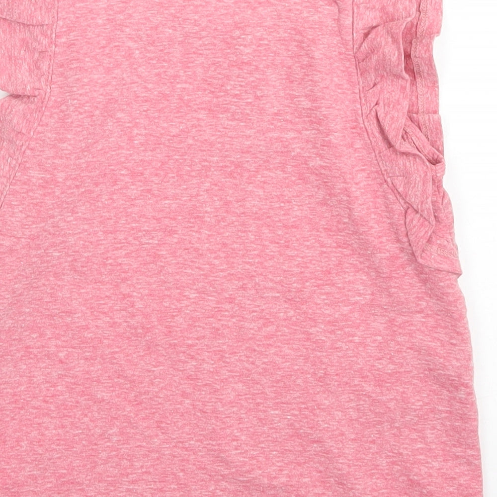NEXT Girls Pink  Polyester Basic T-Shirt Size 5-6 Years Crew Neck  - Ruffle Sleeve