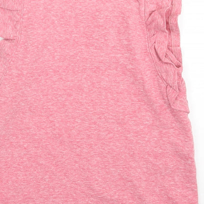 NEXT Girls Pink  Polyester Basic T-Shirt Size 5-6 Years Crew Neck  - Ruffle Sleeve