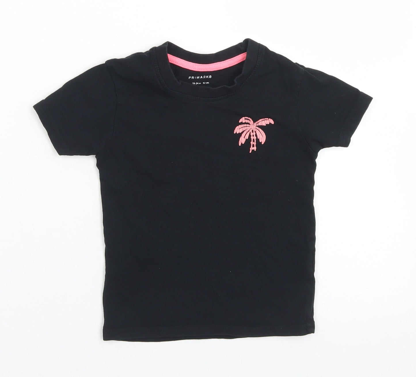 Primark Boys Black  Cotton Basic T-Shirt Size 18-24 Months Crew Neck