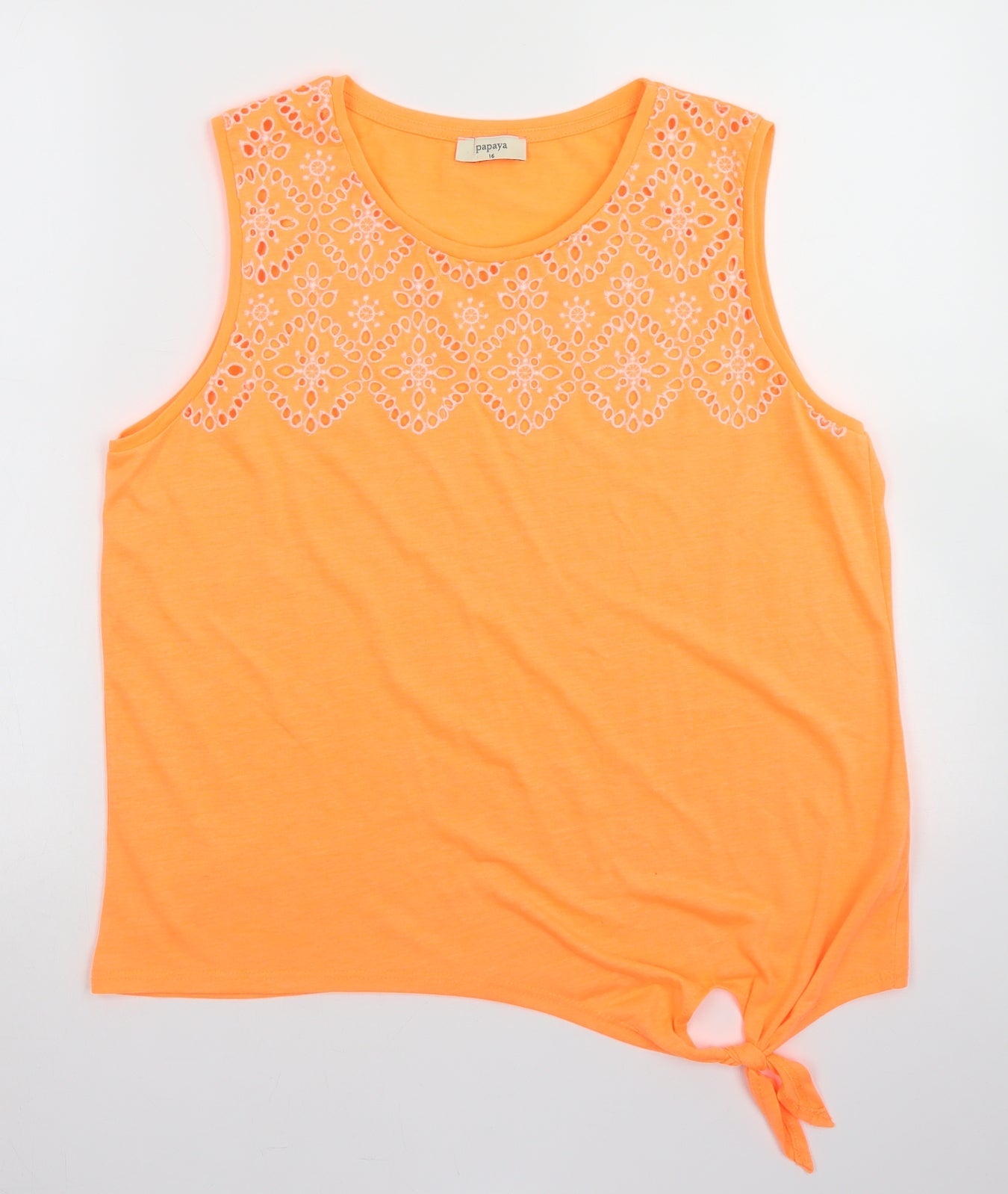 Papaya Womens Orange  Polyester Basic Tank Size 16 Round Neck - Tie Front