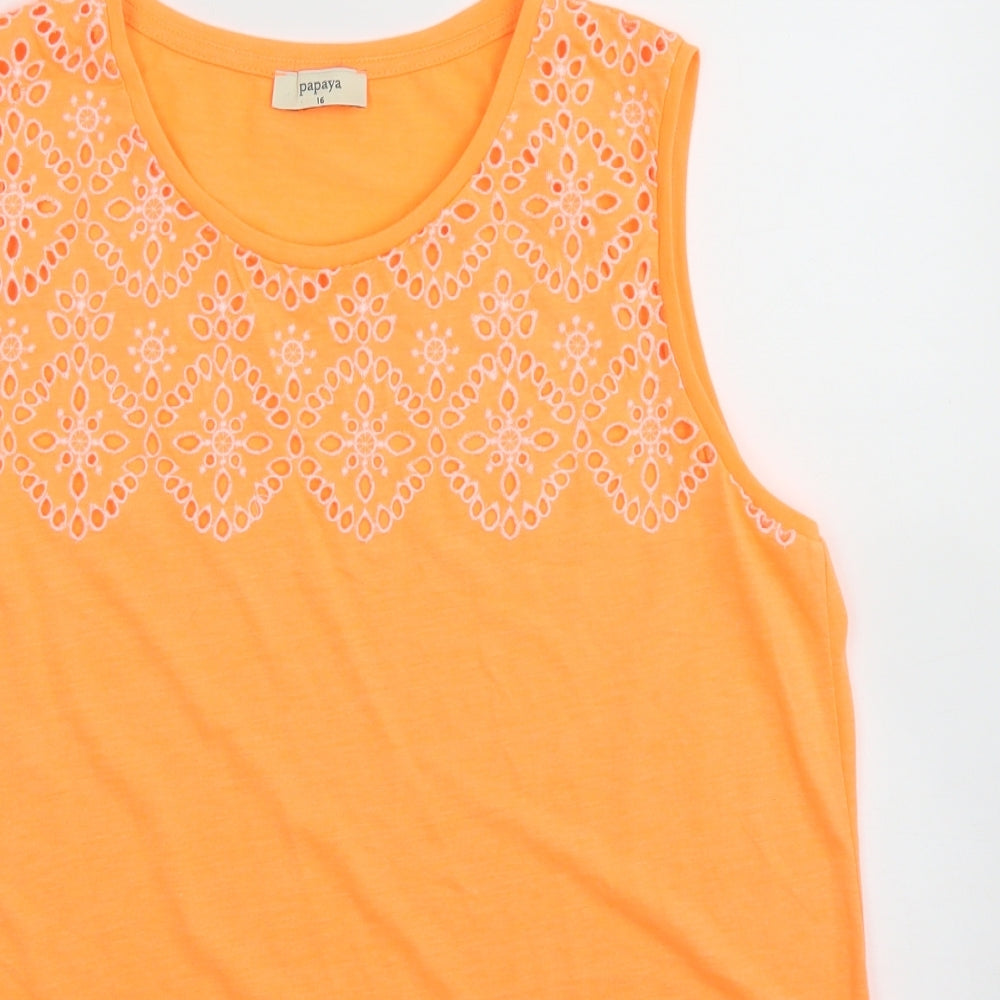 Papaya Womens Orange  Polyester Basic Tank Size 16 Round Neck - Tie Front