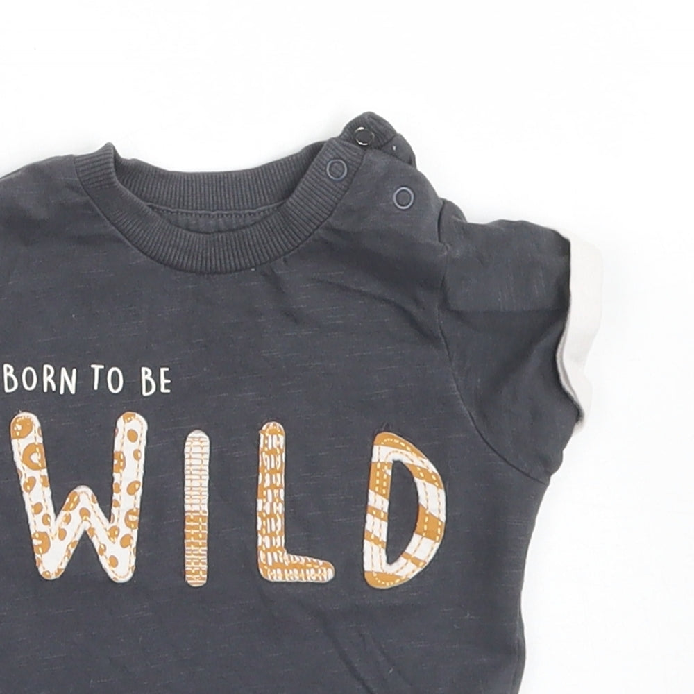 Nutmeg Boys Grey  Cotton Basic T-Shirt Size 3-6 Months Crew Neck Snap - Born to be Wild