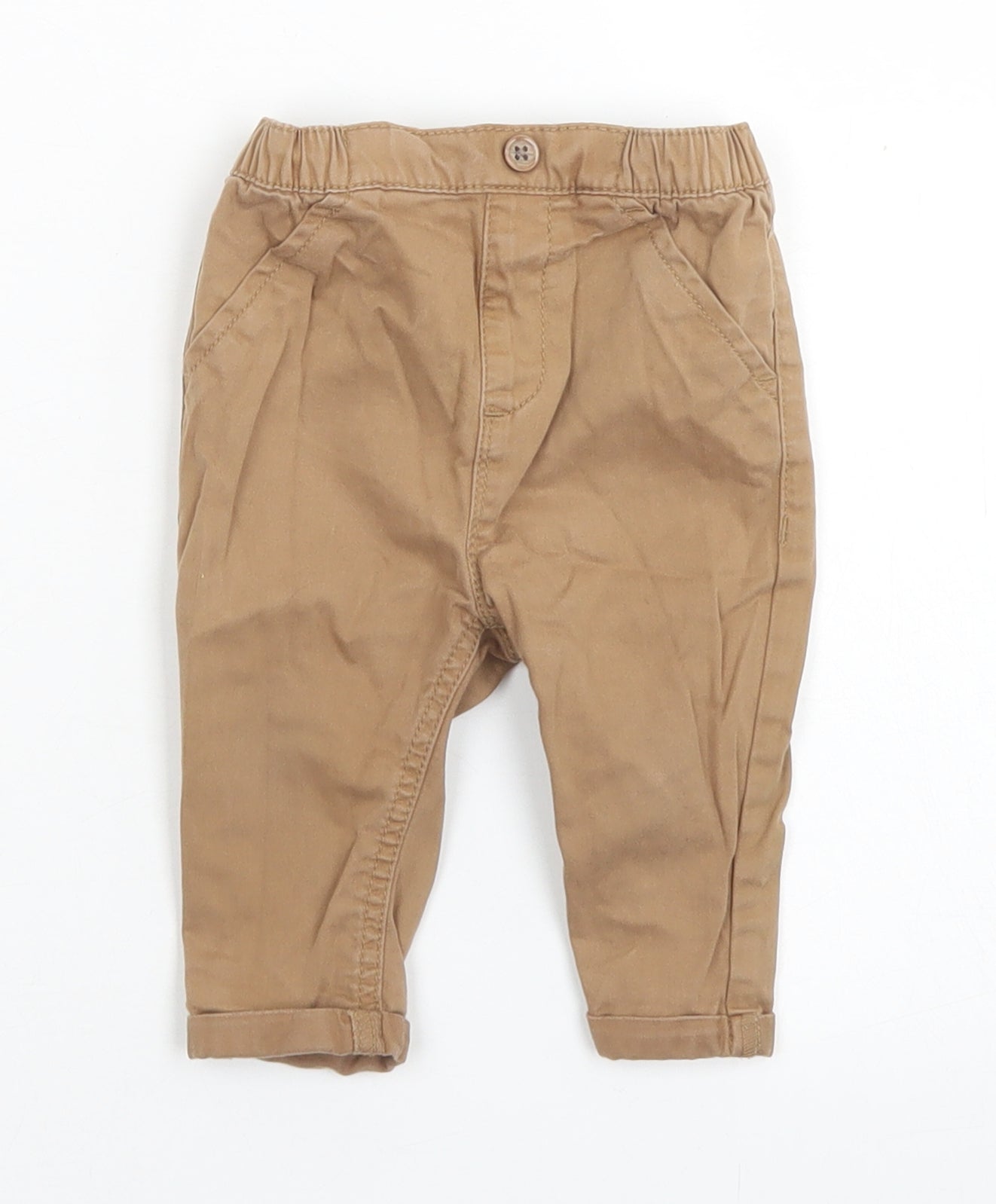 NEXT Boys Brown  Cotton Capri Trousers Size 3-6 Months  Button
