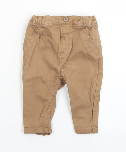 NEXT Boys Brown  Cotton Capri Trousers Size 3-6 Months  Button