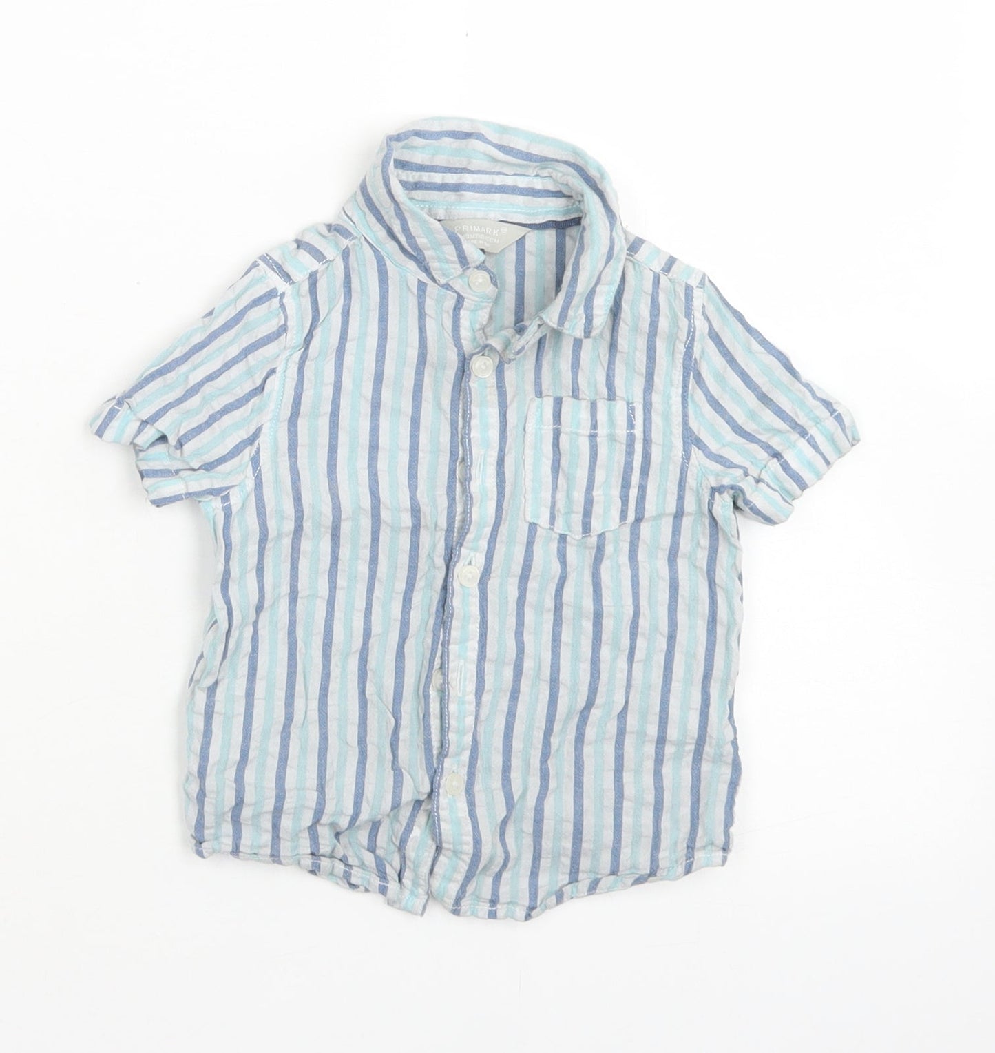 Primark Boys Blue Striped Cotton Basic Button-Up Size 12-18 Months Collared Button