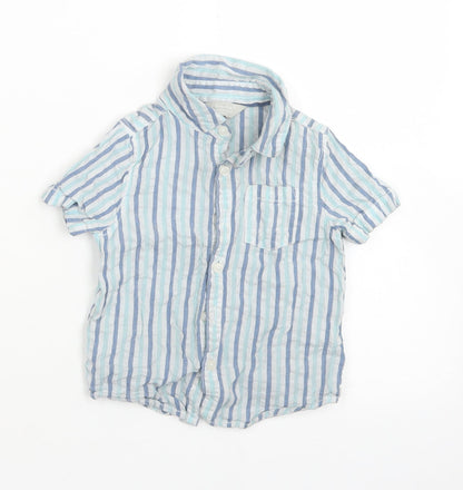 Primark Boys Blue Striped Cotton Basic Button-Up Size 12-18 Months Collared Button