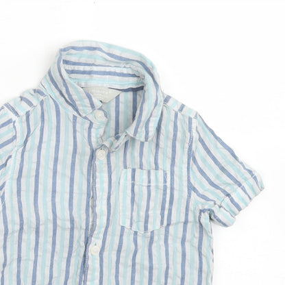Primark Boys Blue Striped Cotton Basic Button-Up Size 12-18 Months Collared Button