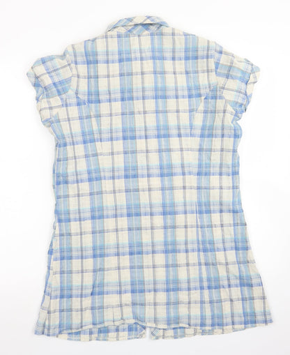 Dorothy Perkins Womens Blue Plaid Polyester Basic Button-Up Size 14 Collared - Longline