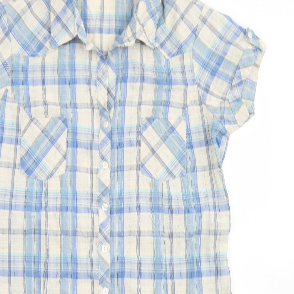Dorothy Perkins Womens Blue Plaid Polyester Basic Button-Up Size 14 Collared - Longline