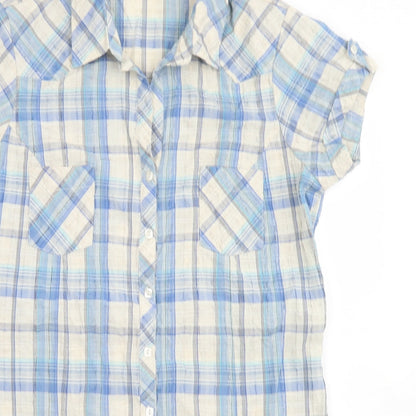 Dorothy Perkins Womens Blue Plaid Polyester Basic Button-Up Size 14 Collared - Longline