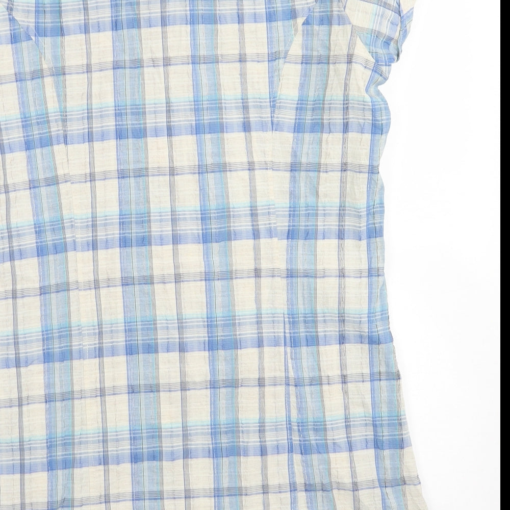 Dorothy Perkins Womens Blue Plaid Polyester Basic Button-Up Size 14 Collared - Longline