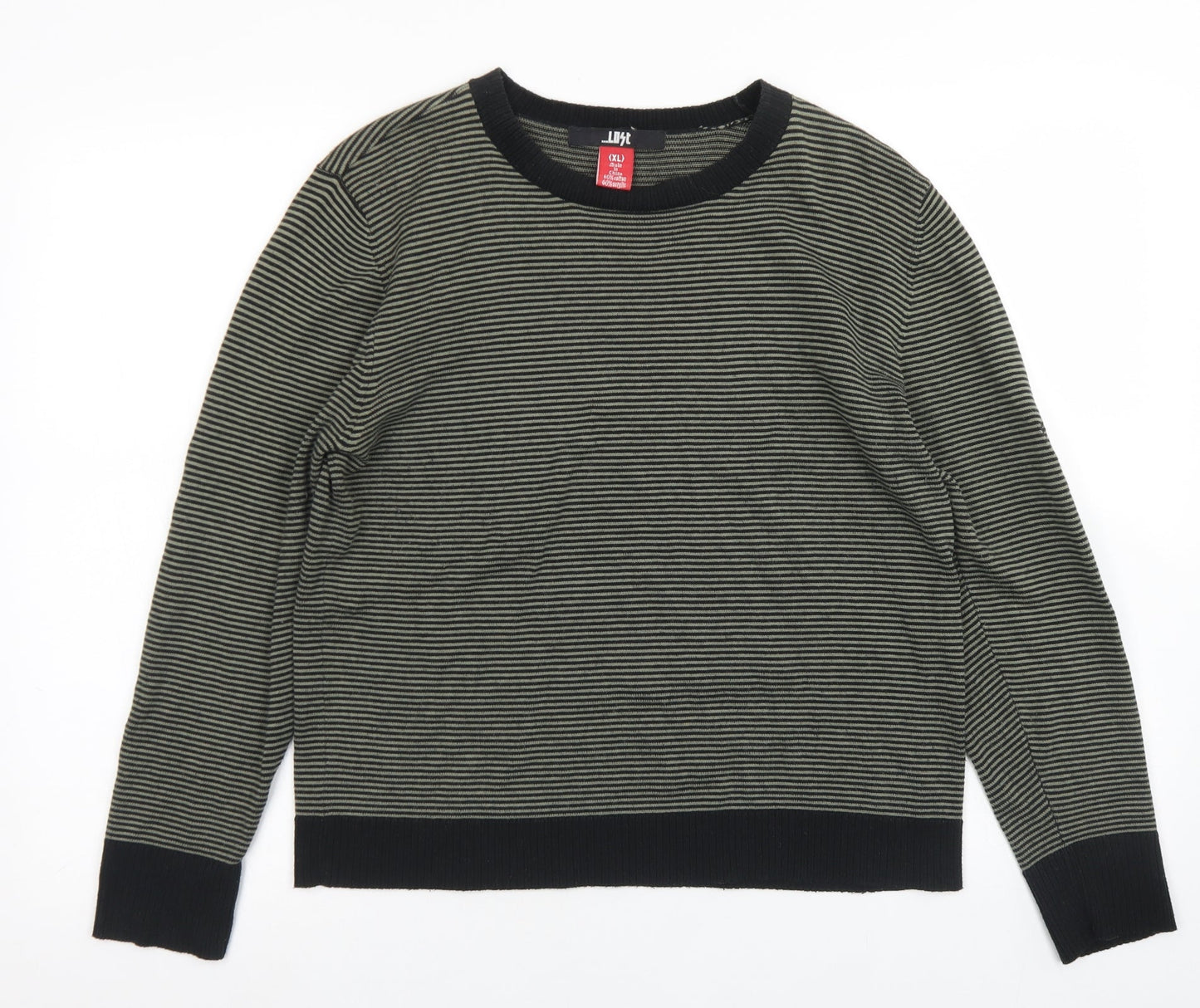 Lost Womens Green Crew Neck Striped Cotton Pullover Jumper Size XL